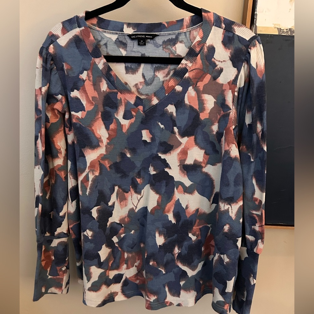 Abstract Floral Print V-Neck Top